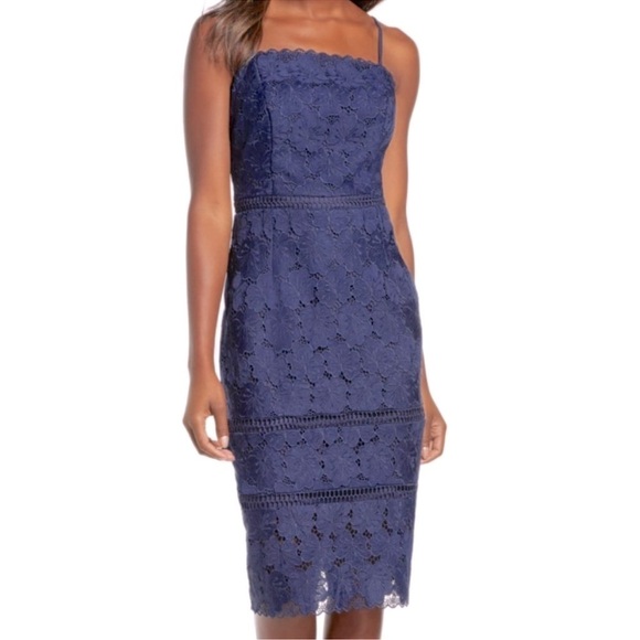 Adelyn Rae Kylene Navy Lace Cocktail Midi Dress L